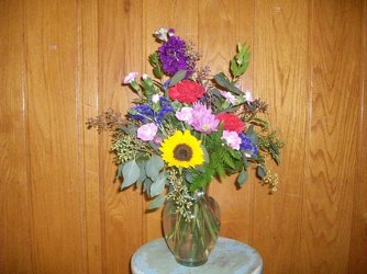 Mixed Vase Arrangement in Bright Summer Flowers from Bunn Flowers & Gifts, local florist in Pittsburg, TX